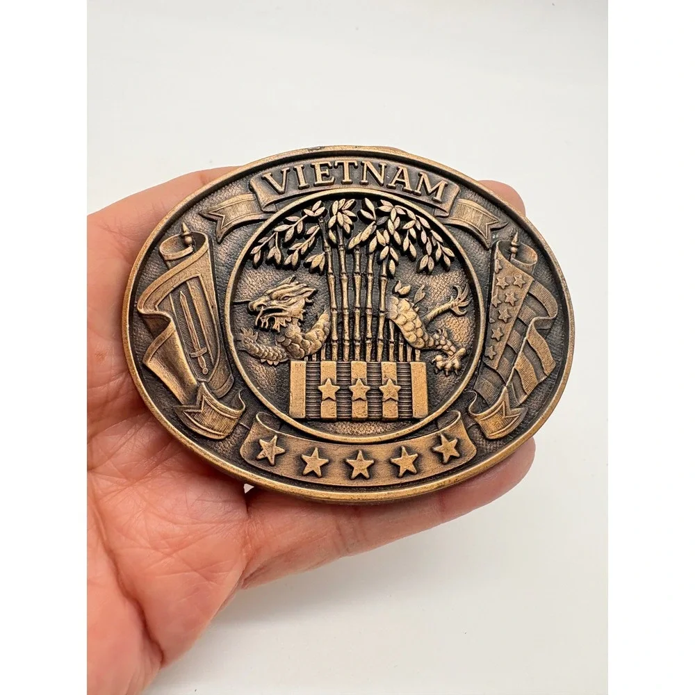 Vietnam War Commemorative Belt Buckle Antiqued‎ Bronze Dragon Military